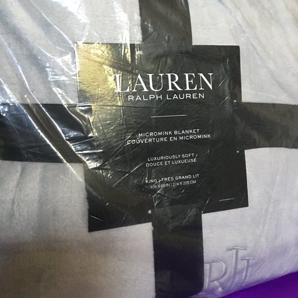 Lauren Ralph Classic KING Grey Soft Plush Blanket Coverlet Gift Bag Set - Picture 4 of 6